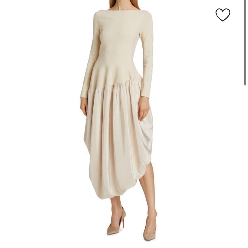 !!SOLD!!—SIMKHAI Angela Asymmetric Long-Sleeve Combo Midi-Dress